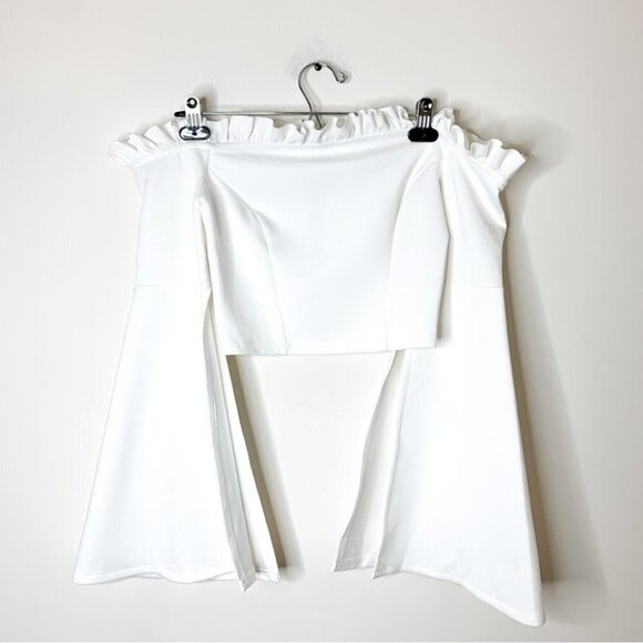 Women's Essue Top Blouse Off Shoulder Split Wide Flare Sleeve Cropped Off White - Picture 6 of 15